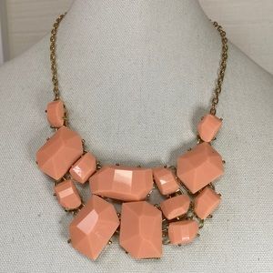 Geometric abstract faceted stone bead peach statement necklace